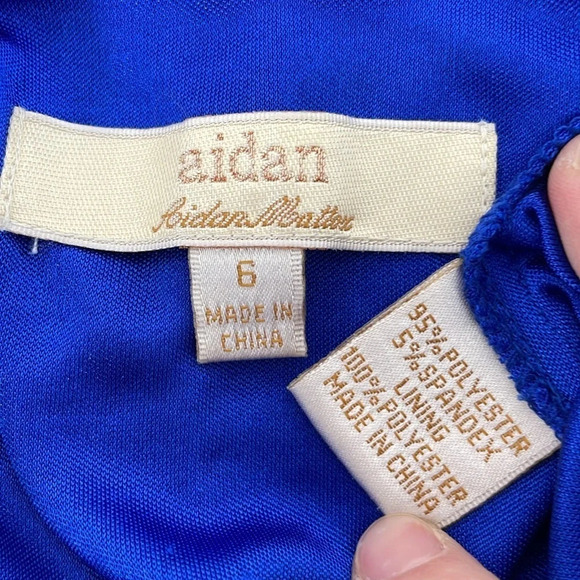 Aidan Maddox Dress Women's 6 Blue Bodycon Short Sleeve Scoop Neck Knee Length - Picture 13 of 17